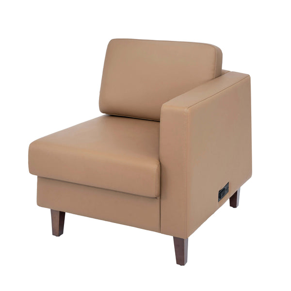 Cognac |#| Commercial Modular Right Arm Chair with AC/USB/USB-C Chargers-Cognac LeatherSoft