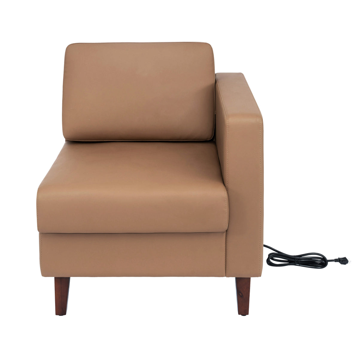 Cognac |#| Commercial Modular Right Arm Chair with AC/USB/USB-C Chargers-Cognac LeatherSoft