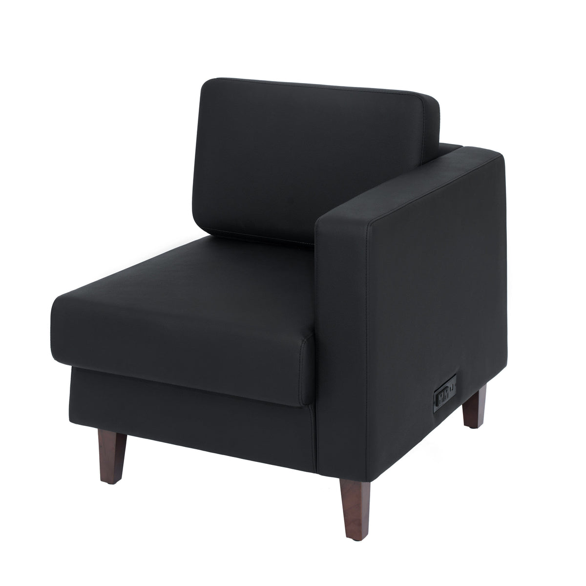 Black |#| Commercial Modular Right Arm Chair with AC/USB/USB-C Chargers-Black LeatherSoft