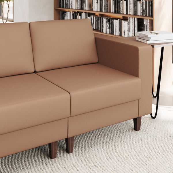 Cognac |#| Commercial Modular Right Arm Chair with AC/USB/USB-C Chargers-Cognac LeatherSoft