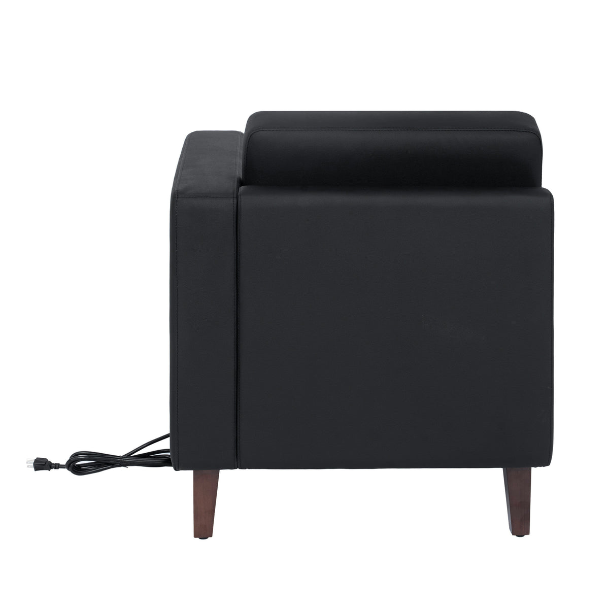 Black |#| Commercial Modular Right Arm Chair with AC/USB/USB-C Chargers-Black LeatherSoft