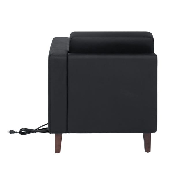 Black |#| Commercial Modular Right Arm Chair with AC/USB/USB-C Chargers-Black LeatherSoft