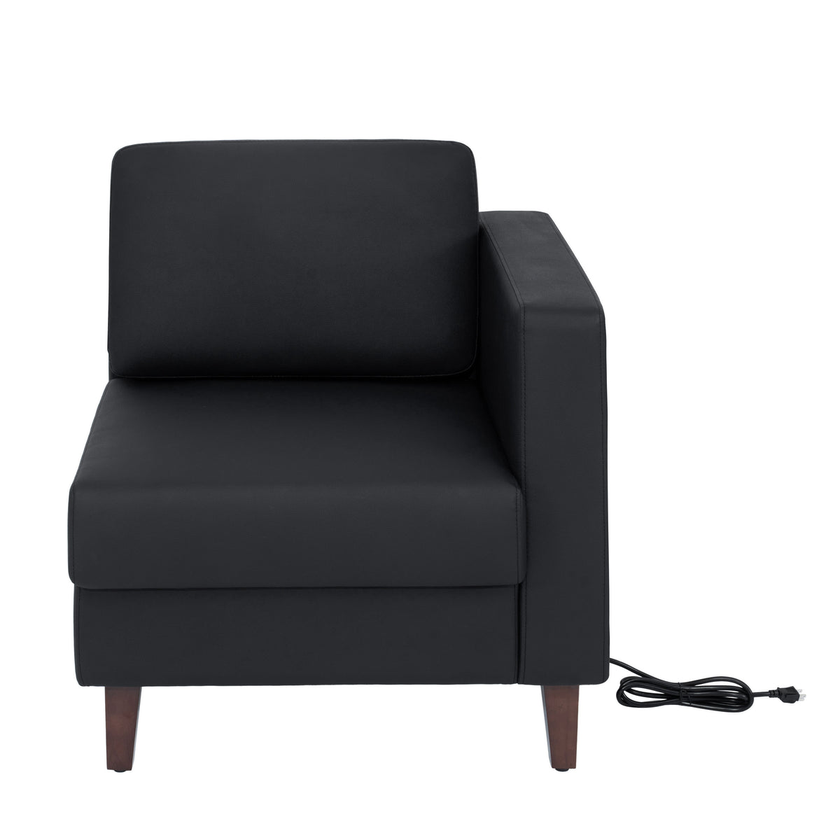 Black |#| Commercial Modular Right Arm Chair with AC/USB/USB-C Chargers-Black LeatherSoft