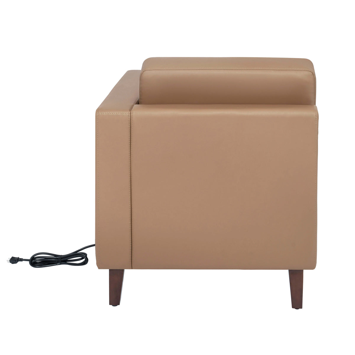 Cognac |#| Commercial Modular Right Arm Chair with AC/USB/USB-C Chargers-Cognac LeatherSoft