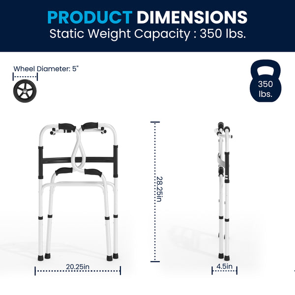 Lightweight Adjustable Height Bi-Level Folding Walker w/ Dual Frame Types in Gry