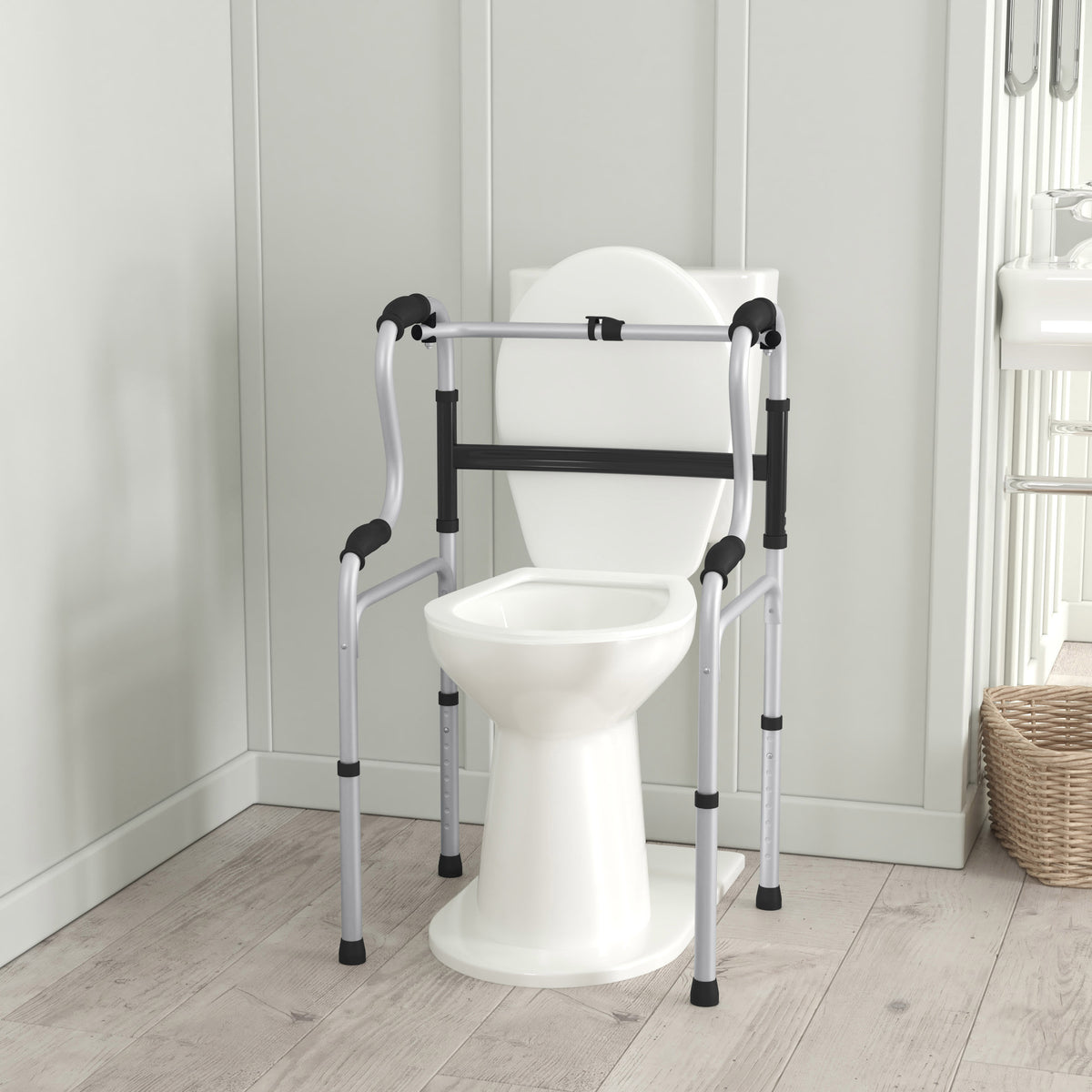 Lightweight Adjustable Height Bi-Level Folding Walker w/ Dual Frame Types in Gry