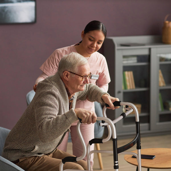 Lightweight Adjustable Height Bi-Level Folding Walker w/ Dual Frame Types in Gry