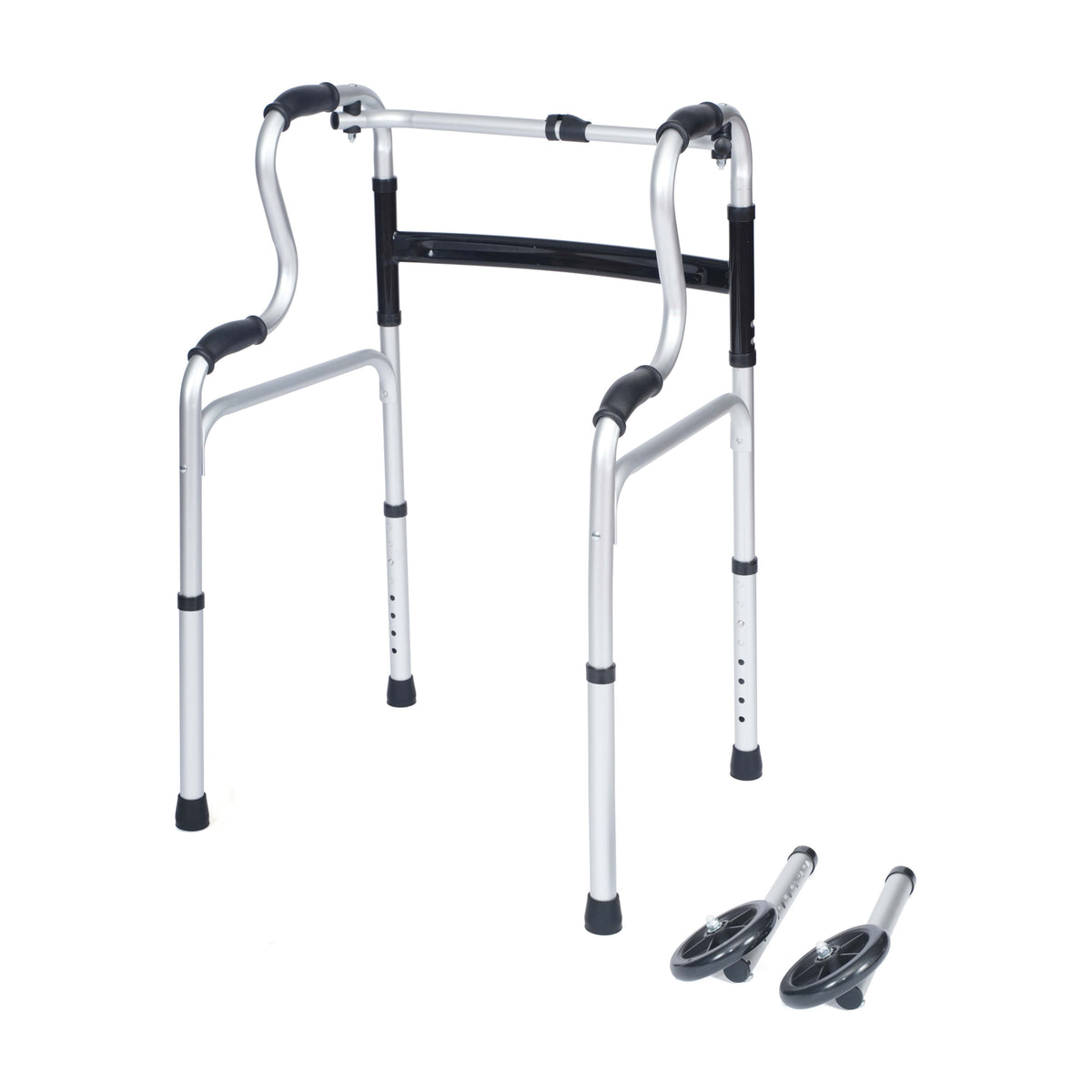Lightweight Adjustable Height Bi-Level Folding Walker w/ Dual Frame Types in Gry