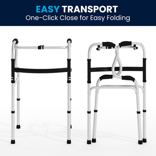 Lightweight Adjustable Height Bi-Level Folding Walker w/ Dual Frame Types in Gry
