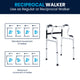 Lightweight Adjustable Height Bi-Level Folding Walker w/ Dual Frame Types in Gry