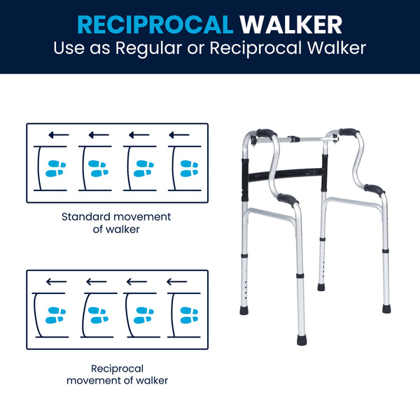 Lightweight Adjustable Height Bi-Level Folding Walker w/ Dual Frame Types in Gry