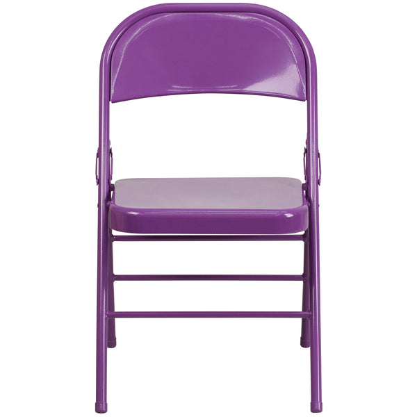 Impulsive Purple |#| Impulsive Purple Triple Braced & Double Hinged Metal Folding Chair - Vivid Color