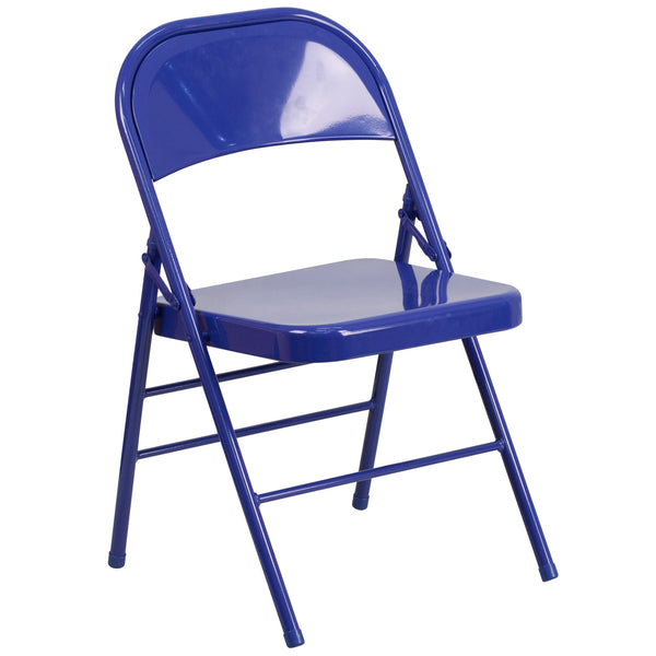 Cobalt Blue |#| Cobalt Blue Triple Braced & Double Hinged Metal Folding Chair - Event Chair