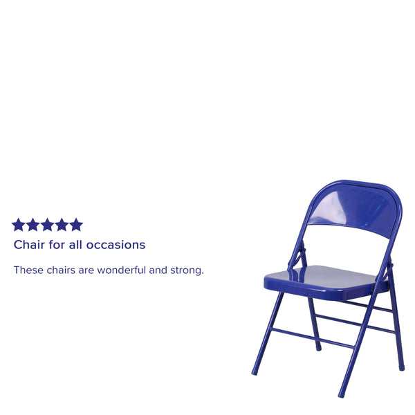 Cobalt Blue |#| Cobalt Blue Triple Braced & Double Hinged Metal Folding Chair - Event Chair