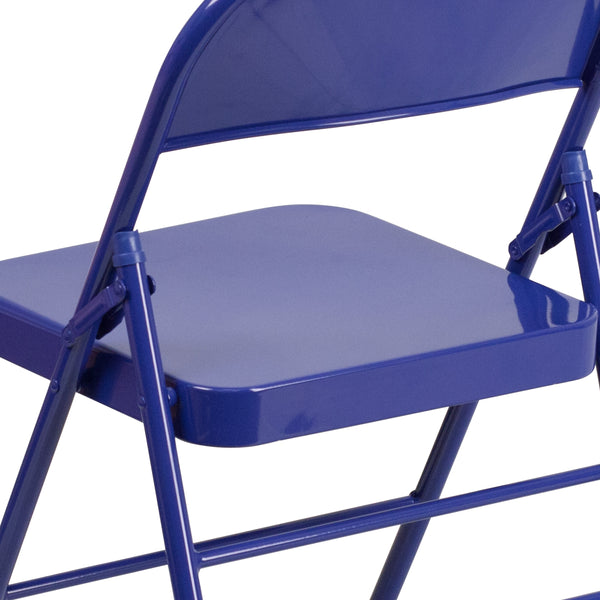 Cobalt Blue |#| Cobalt Blue Triple Braced & Double Hinged Metal Folding Chair - Event Chair