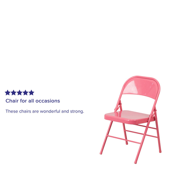 Bubblegum Pink |#| Bubblegum Pink Triple Braced & Double Hinged Metal Folding Chair - Vivid Color