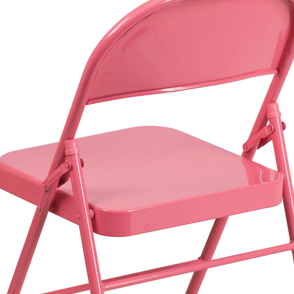 Bubblegum Pink |#| Bubblegum Pink Triple Braced & Double Hinged Metal Folding Chair - Vivid Color