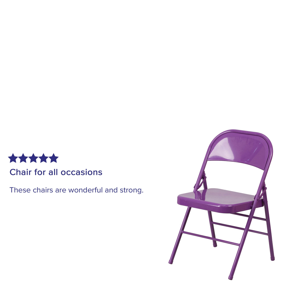 Impulsive Purple |#| Impulsive Purple Triple Braced & Double Hinged Metal Folding Chair - Vivid Color