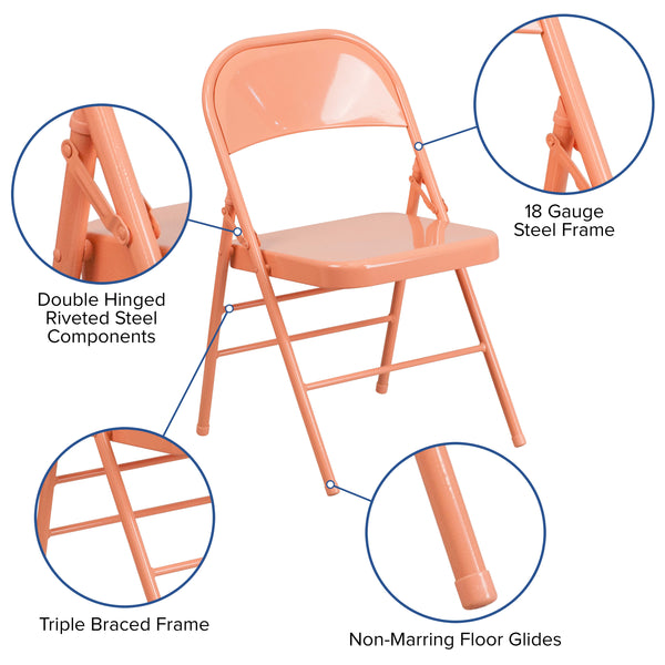 Sedona Coral |#| Sedona Coral Triple Braced & Double Hinged Metal Folding Chair - Event Chair