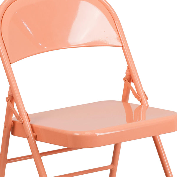 Sedona Coral |#| Sedona Coral Triple Braced & Double Hinged Metal Folding Chair - Event Chair