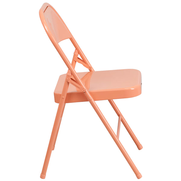 Sedona Coral |#| Sedona Coral Triple Braced & Double Hinged Metal Folding Chair - Event Chair