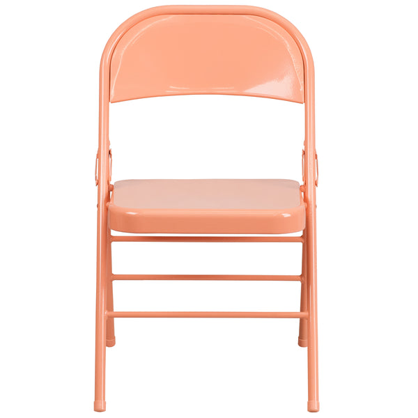 Sedona Coral |#| Sedona Coral Triple Braced & Double Hinged Metal Folding Chair - Event Chair