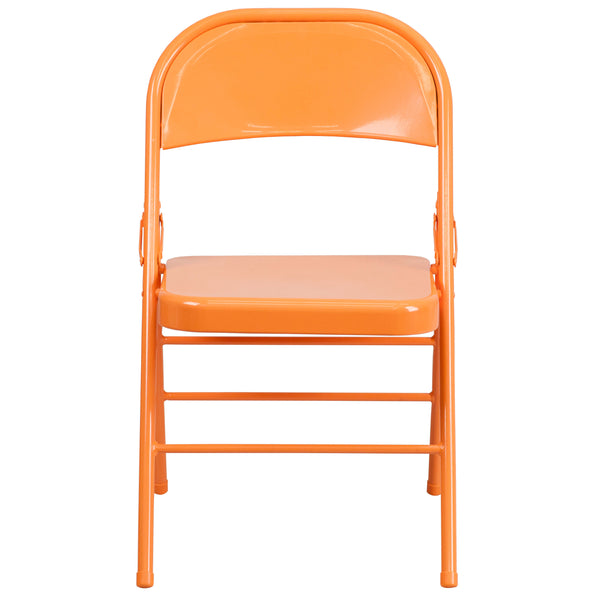 Orange Marmalade |#| Orange Marmalade Triple Braced & Double Hinged Metal Folding Chair - Vivid Color