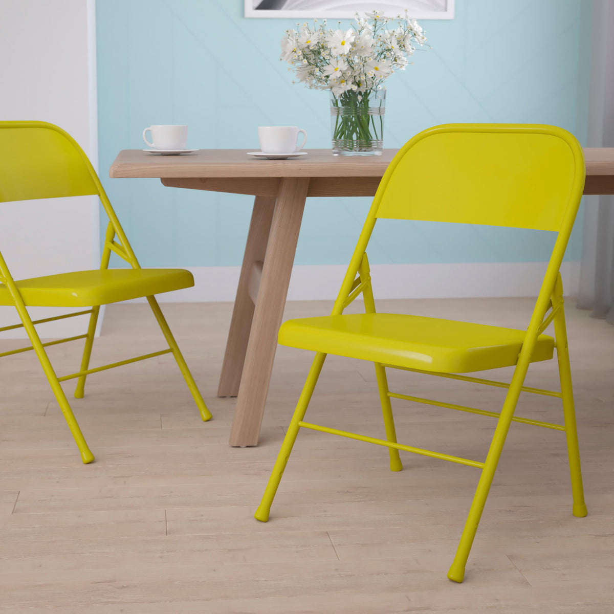 Twisted Citron |#| Twisted Citron Triple Braced & Double Hinged Metal Folding Chair - Event Chair