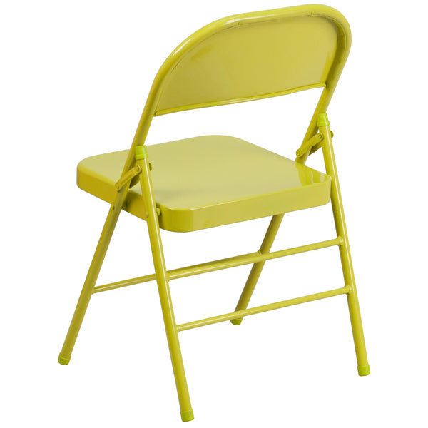 Twisted Citron |#| Twisted Citron Triple Braced & Double Hinged Metal Folding Chair - Event Chair