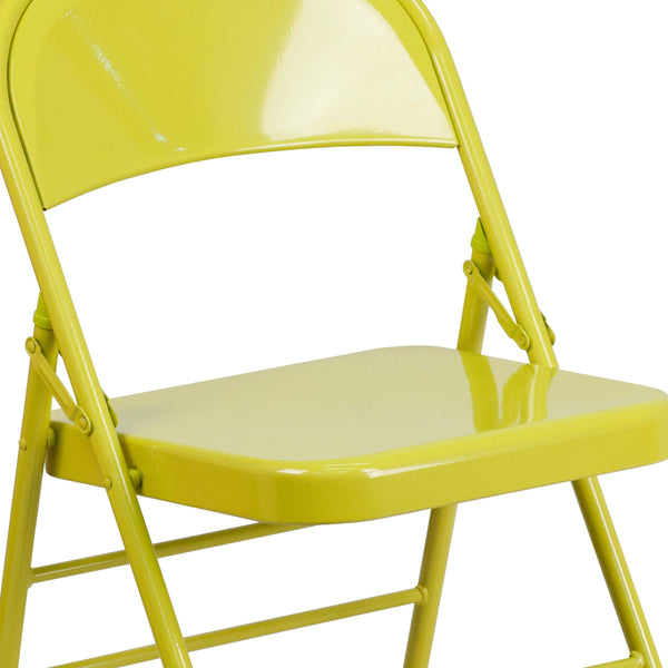 Twisted Citron |#| Twisted Citron Triple Braced & Double Hinged Metal Folding Chair - Event Chair