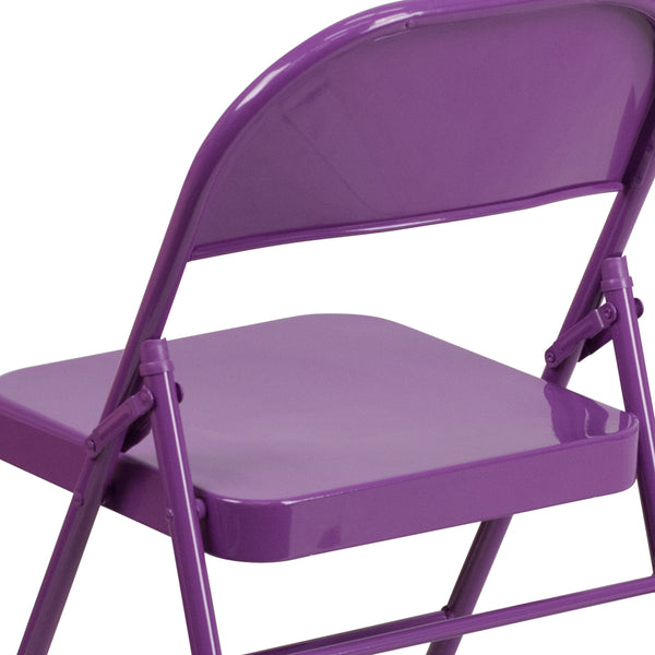 Impulsive Purple |#| Impulsive Purple Triple Braced & Double Hinged Metal Folding Chair - Vivid Color