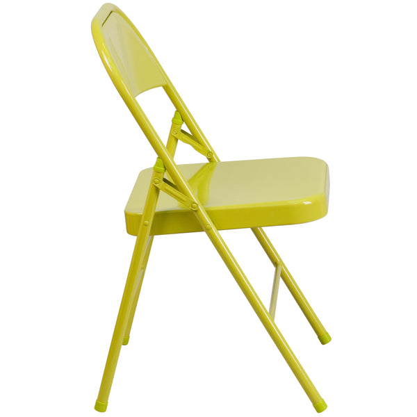 Twisted Citron |#| Twisted Citron Triple Braced & Double Hinged Metal Folding Chair - Event Chair