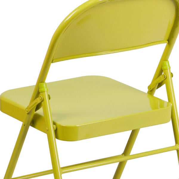 Twisted Citron |#| Twisted Citron Triple Braced & Double Hinged Metal Folding Chair - Event Chair