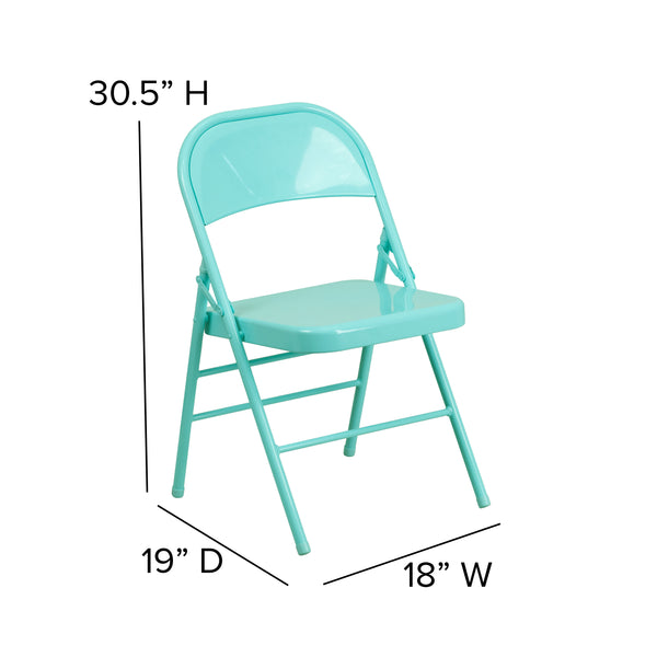 Tantalizing Teal |#| Tantalizing Teal Triple Braced & Double Hinged Metal Folding Chair - Vivid Color