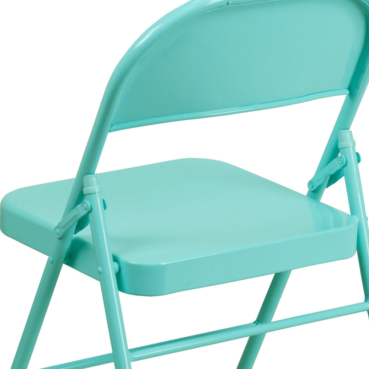 Tantalizing Teal |#| Tantalizing Teal Triple Braced & Double Hinged Metal Folding Chair - Vivid Color