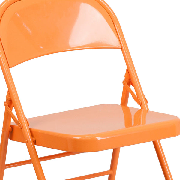 Orange Marmalade |#| Orange Marmalade Triple Braced & Double Hinged Metal Folding Chair - Vivid Color