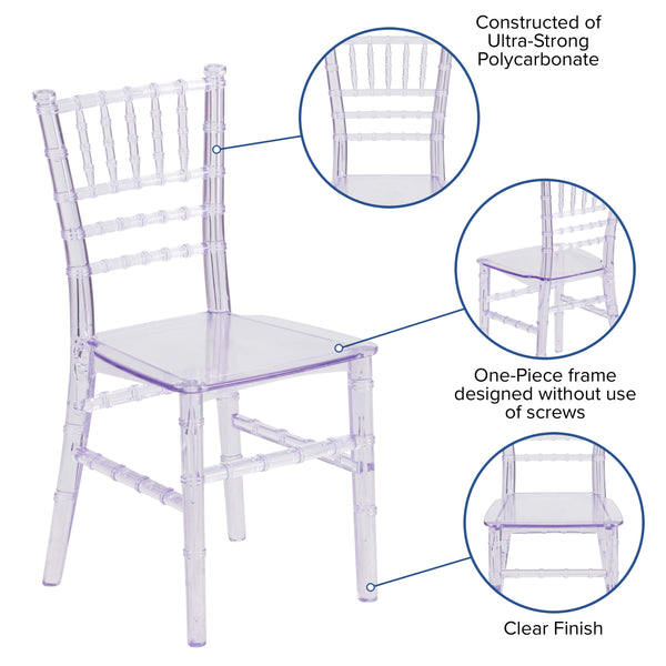 Clear |#| Child's Classic Resin Chiavari Chair for All Occasions in Transparent Crystal