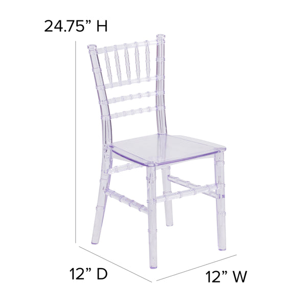 Clear |#| Child's Classic Resin Chiavari Chair for All Occasions in Transparent Crystal