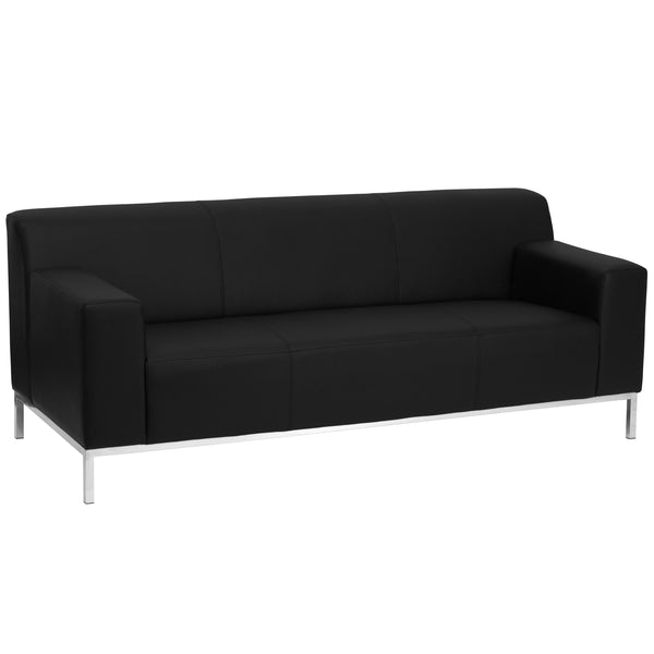 Black LeatherSoft Sofa w/Line Stitching &Integrated Stainless Steel Frame
