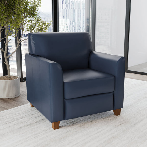 Navy |#| Navy LeatherSoft Chair with Clean Line Stitched Frame - Reception Seating