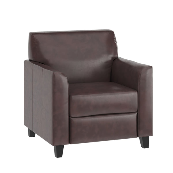 Brown |#| Brown LeatherSoft Chair with Clean Line Stitched Frame - Reception Seating