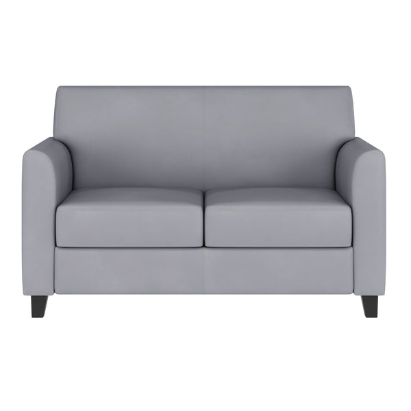 Gray |#| Gray LeatherSoft Loveseat with Clean Line Stitched Frame - Reception Seating