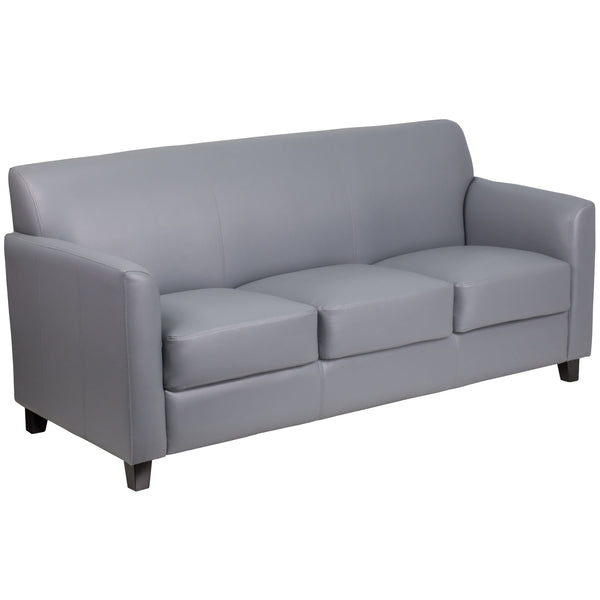 Gray |#| Gray LeatherSoft Sofa with Clean Line Stitched Frame - Reception Seating