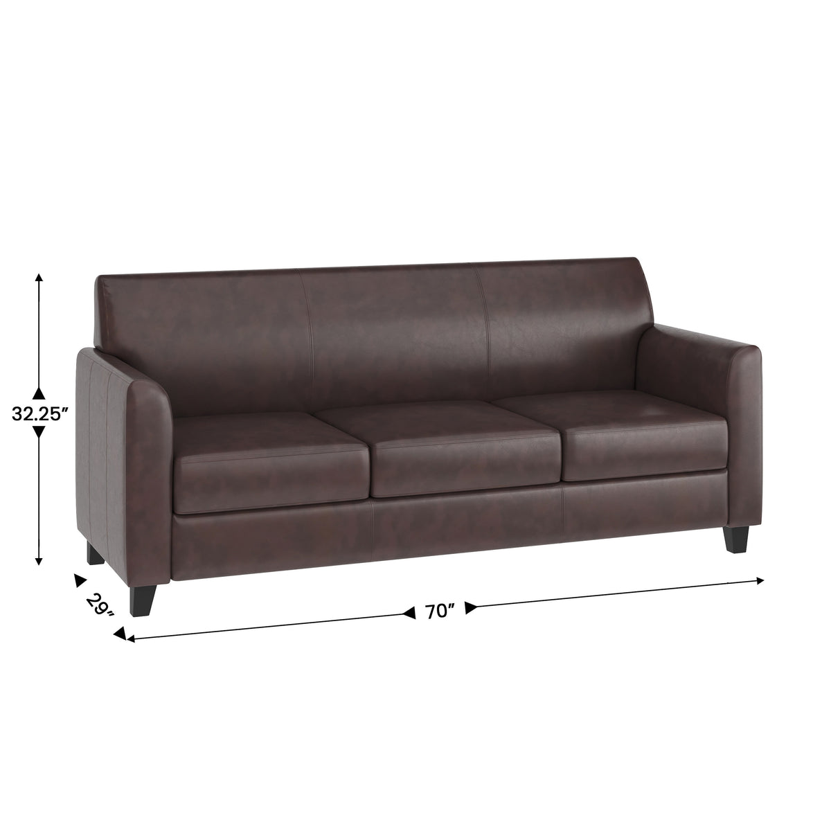 Brown/Wood Legs |#| Brown LeatherSoft Sofa with Clean Line Stitched Frame - Reception Seating