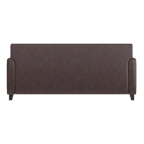 Brown/Wood Legs |#| Brown LeatherSoft Sofa with Clean Line Stitched Frame - Reception Seating
