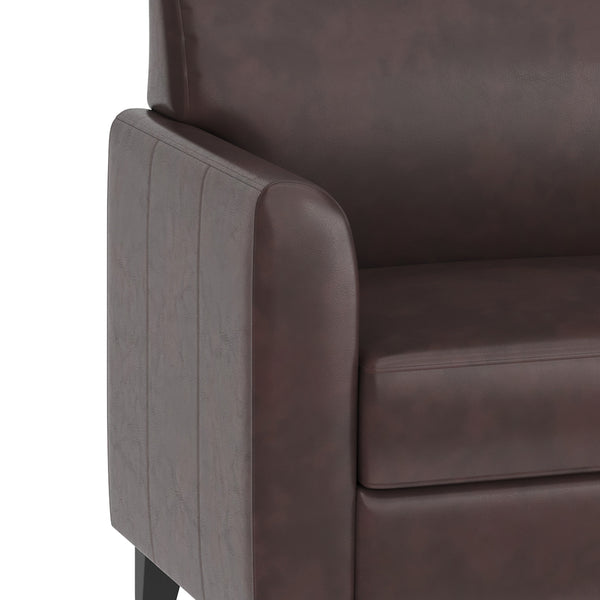 Brown/Wood Legs |#| Brown LeatherSoft Sofa with Clean Line Stitched Frame - Reception Seating