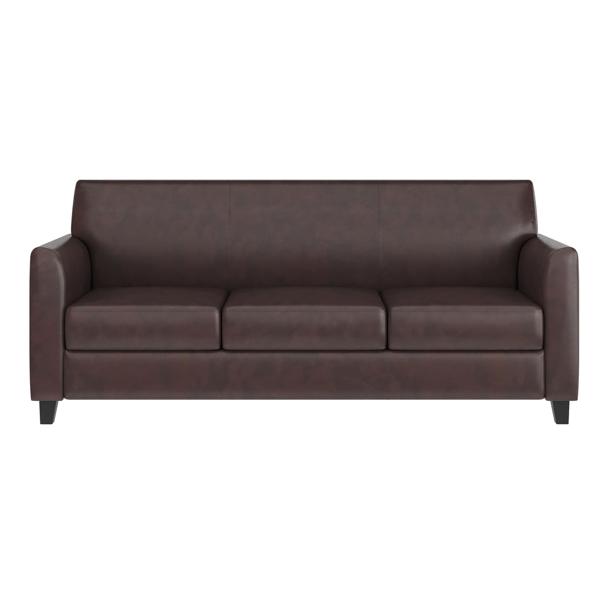 Brown/Wood Legs |#| Brown LeatherSoft Sofa with Clean Line Stitched Frame - Reception Seating