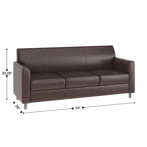 Brown/Chrome Legs |#| Brown LeatherSoft Sofa with Clean Line Stitched Frame and Chrome Legs