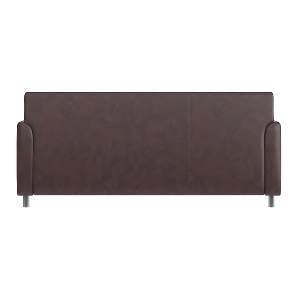 Brown/Chrome Legs |#| Brown LeatherSoft Sofa with Clean Line Stitched Frame and Chrome Legs