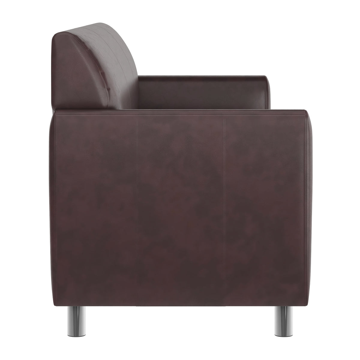 Brown/Chrome Legs |#| Brown LeatherSoft Sofa with Clean Line Stitched Frame and Chrome Legs